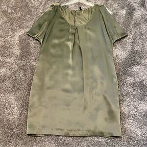 Pocketed 100% Silk Green Capsule Mini Dress Swarovski Crystal Back-Button